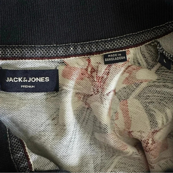 Size L Men’s Jacket & Jones All Over Print Vacation Black Polo Shirt - Picture 6 of 6